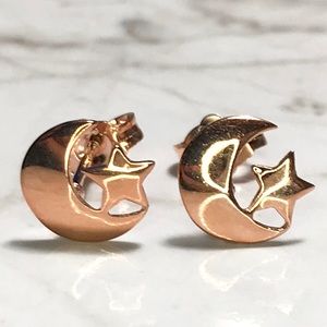 NEW Sterling Silver Gold Moon And Star Earrings